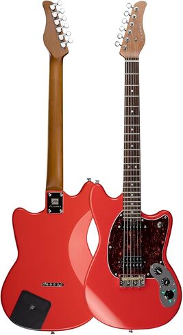 جيتار كهربائي ذكي من FLAMMA مع تطبيق يعمل بالبطارية الكل في واحد، تشغيل لاسلكي، تشغيل بلوتوث، وظيفة OTG، مخرج سماعة رأس للتمرين الصامت، حفلات بث الأداء المباشر (أحمر) in Kuwait