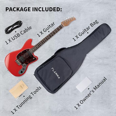 جيتار كهربائي ذكي من FLAMMA مع تطبيق يعمل بالبطارية الكل في واحد، تشغيل لاسلكي، تشغيل بلوتوث، وظيفة OTG، مخرج سماعة رأس للتمرين الصامت، حفلات بث الأداء المباشر (أحمر) in Kuwait