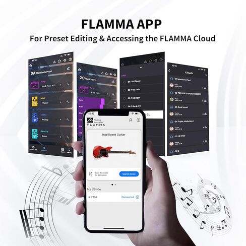 جيتار كهربائي ذكي من FLAMMA مع تطبيق يعمل بالبطارية الكل في واحد، تشغيل لاسلكي، تشغيل بلوتوث، وظيفة OTG، مخرج سماعة رأس للتمرين الصامت، حفلات بث الأداء المباشر (أحمر) in Kuwait