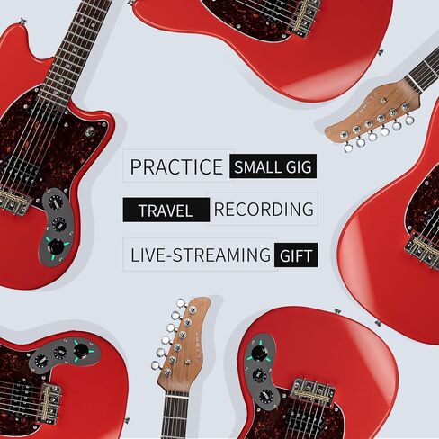 جيتار كهربائي ذكي من FLAMMA مع تطبيق يعمل بالبطارية الكل في واحد، تشغيل لاسلكي، تشغيل بلوتوث، وظيفة OTG، مخرج سماعة رأس للتمرين الصامت، حفلات بث الأداء المباشر (أحمر) in Kuwait