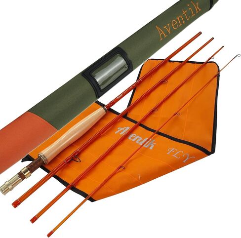 Aventik S-Glass Fly Fishing Rod, 6-8ft 1/2/3/4/5/8wt Ultra Light Classic Medium Fast Action Super Fiberglass Fly Rods in Red,Orange,Brown,Yellow,Green with Carrying Case in Saudi Arabia