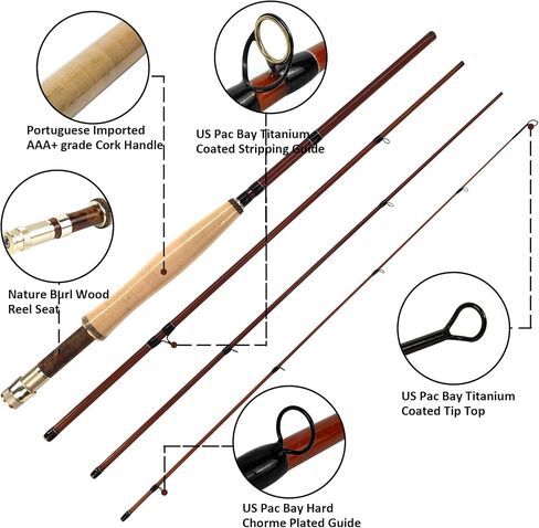 Aventik S-Glass Fly Fishing Rod, 6-8ft 1/2/3/4/5/8wt Ultra Light Classic Medium Fast Action Super Fiberglass Fly Rods in Red,Orange,Brown,Yellow,Green with Carrying Case in Saudi Arabia