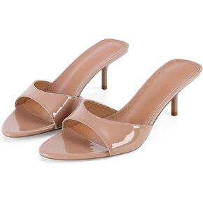 Dsevht Kitten Heels for Women Pointed Open Toe Slip on Mules Patent Leather Heeled Sandals Low Stiletto Heel Backless Dress Pumps for Wedding Party Office Summer Shoes in Kuwait
