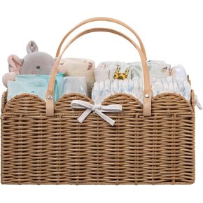 HBlife Baby Diaper Caddy Organizer, Large Portable Scalloped Plastic Wicker Woven Basket with Divider, Nursery Diaper Station, Baby Shower Gifts Basket, Car Organizer, Washable Waterproof in Saudi Arabia
