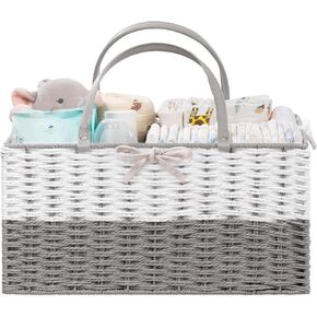 HBlife Large Baby Diaper Caddy Organizer, Paper Rope Storage Baskets Nursery Bin with Removable Divider, Portable Car Organizer for Diapers, Baby Shower Gifts, Newborn Essentials Must Haves in Saudi Arabia