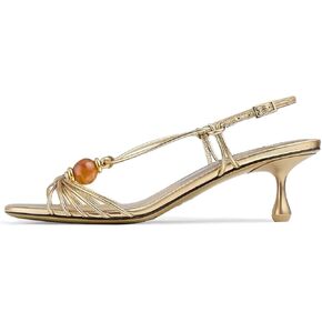 Womens Strappy Heels Sandals Kitten Heel Dress Sandals Open Toe Slingback Heeled Sandals Beaded Evening Shoes Square Toe Summer Party Wedding Shoes in Saudi Arabia