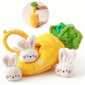 Sensory Carrot House Toy for Babies - Plush Montessori Toy with Mirror, 3 Bunny Rattles & Pull-Out Carrot, Crinkle Leaf, Fine Motor Skills Development, Washable in Saudi Arabia