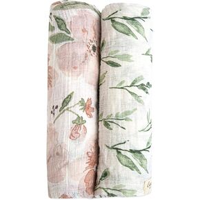 Crane Baby 100% Cotton Muslin Swaddle Blankets, Parker Pink Floral, Baby Blanket, Set of 2, 47" x 47", Swaddles for Newborns in Kuwait