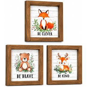 pechpell Set of 3 Woodland Forest Animal Themed Nursery Wall Shelf Decor | Wooden Cute Bear Fox Deer Sign, Creatures Pictures Decorations for Baby Shower Table, Baby Room, Above Crib, Kids Bedroom in Saudi Arabia