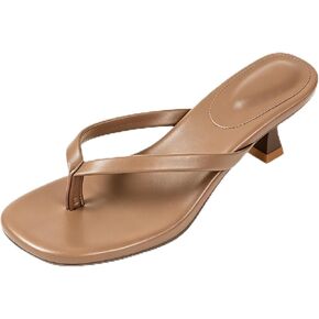 Women's Square Toe Flip Flops Kitten Heels Sandals Summer Comfortable Slip On Sexy Open Toe Low Heel Thong Causal Beach Dress Shoes in Kuwait
