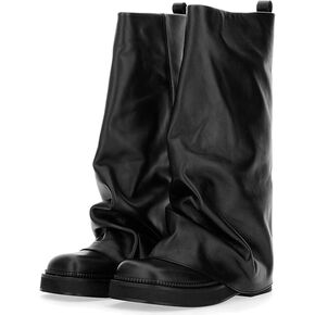 MAVMAX Women Slouchy Knee High Boots Casual Round Toe Pull On Riding Biker Boots Fold Over Chunky Low Heel Platform Boot Black Size 6.5 in Kuwait