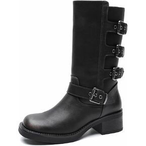 GLOBALWIN Women's Motorcycle Boots Fall Fashion Mid Calf Boots For Women Square Toe Low Heel in Kuwait