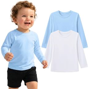 Baby Toddler Boys Long Sleeve Rash Guard Swim Shirts UPF 50+, 18M-2T | 2 Pack boys swim shirts with UPF 50+ UV sun protection; quick-dry long sleeve rash guards for beach, pool and surfing. in Kuwait