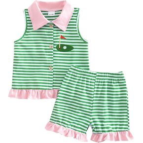 Toddler Baby Girl Summer Clothes Baseball/Golf/Football Print Sleeveless Tank Tops Shorts Sets Cute Summer Outfits in Kuwait