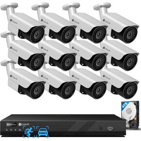 4COVR 4K 16 Channel PoE Security Camera System with 4TB HDD, LY37EX8M1612 | AI Human/Vehicle Detection, 16CH 4K NVR, 12Pcs 8MP Wired Commercial Bullet IP Camera IP67 Night Vision, Surveillance Outdoor in Saudi Arabia