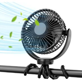 Koonie 5000mAh Portable Stroller Fan - 3-Speed Battery Operated, Flexible Clip-on Tripod, 360° Rotate Flexible Tripod，USB Rechargeable Cooling for Bike, Treadmill, Travel & Car Seat in Kuwait