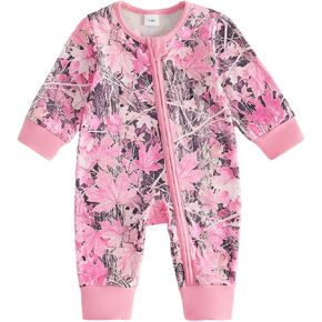 Baby Girl Hunting Outfit Fall Camo Onesie Clothes Romper Jumpsuit | Baby Girl Camo Outfits,Camouflage Maple Leaf Print,Long Sleeve,Zipper Romper,Jumpsuit,Infant Hunting Clothes Fall/Winter in Saudi Arabia