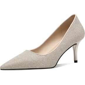 CosyFever Women’s Metallic Textured Pointed Toe Mid Heel Dress Pumps | Metallic textured upper, 2.7-inch slim heel, memory foam insole, pointed-toe design, for weddings, parties and formal events in Kuwait