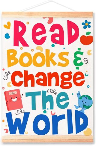 Read Books & Change The World Poster Hanger Frame,Reading Corner Decor | Classroom Bookshelf Bookrack Banne Decor/Inspirational Reading Quote Wall Art for Library Playroom Kids Room/16x12 In in Saudi Arabia