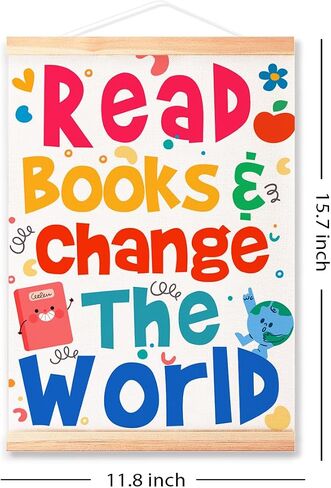 Read Books & Change The World Poster Hanger Frame,Reading Corner Decor | Classroom Bookshelf Bookrack Banne Decor/Inspirational Reading Quote Wall Art for Library Playroom Kids Room/16x12 In in Saudi Arabia