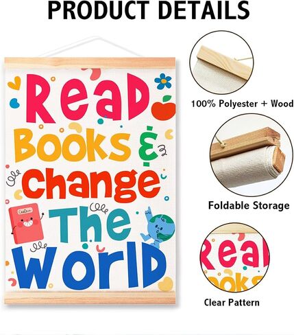 Read Books & Change The World Poster Hanger Frame,Reading Corner Decor | Classroom Bookshelf Bookrack Banne Decor/Inspirational Reading Quote Wall Art for Library Playroom Kids Room/16x12 In in Saudi Arabia