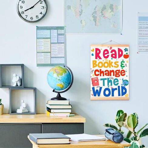 Read Books & Change The World Poster Hanger Frame,Reading Corner Decor | Classroom Bookshelf Bookrack Banne Decor/Inspirational Reading Quote Wall Art for Library Playroom Kids Room/16x12 In in Saudi Arabia