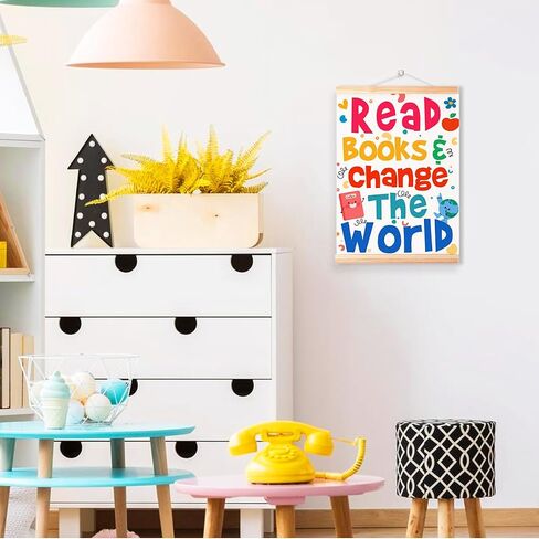 Read Books & Change The World Poster Hanger Frame,Reading Corner Decor | Classroom Bookshelf Bookrack Banne Decor/Inspirational Reading Quote Wall Art for Library Playroom Kids Room/16x12 In in Saudi Arabia