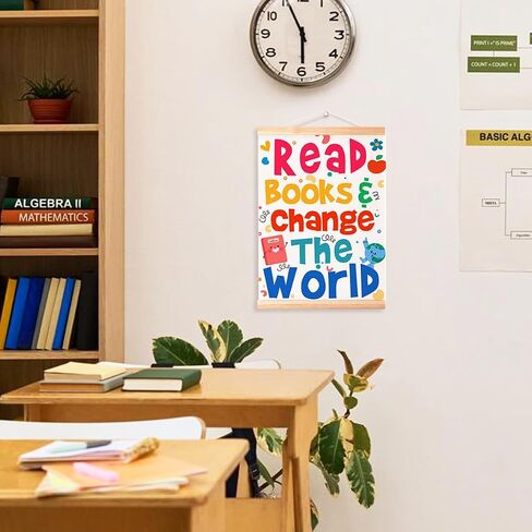 Read Books & Change The World Poster Hanger Frame,Reading Corner Decor | Classroom Bookshelf Bookrack Banne Decor/Inspirational Reading Quote Wall Art for Library Playroom Kids Room/16x12 In in Saudi Arabia