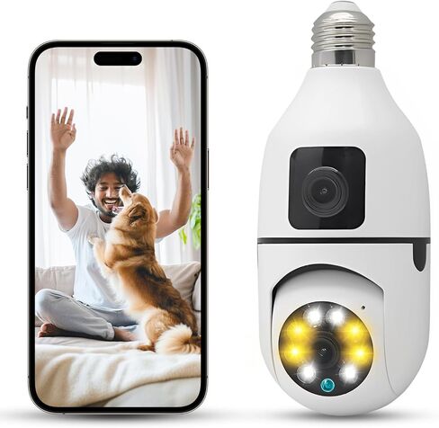 Light Bulb Security Camera, 2K/3MP Outdoor Wireless 2.4G Hz WiFi E27 Camera for Home Security, 24/7 Recording, Motion Detection and Alarm (Dual Lens) (1) in Saudi Arabia