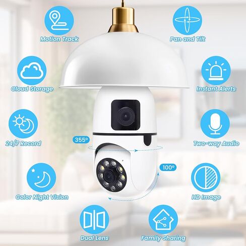 Light Bulb Security Camera, 2K/3MP Outdoor Wireless 2.4G Hz WiFi E27 Camera for Home Security, 24/7 Recording, Motion Detection and Alarm (Dual Lens) (1) in Saudi Arabia
