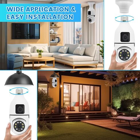 Light Bulb Security Camera, 2K/3MP Outdoor Wireless 2.4G Hz WiFi E27 Camera for Home Security, 24/7 Recording, Motion Detection and Alarm (Dual Lens) (1) in Saudi Arabia