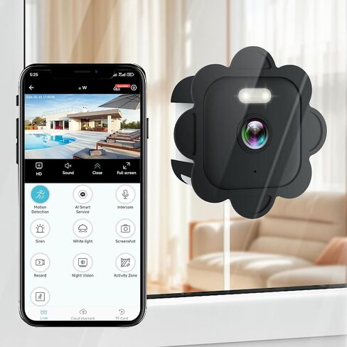 2.5K Window Camera,2.4GHz & 5GHz WiFi Indoor Cameras for Home Security with Full Color Night Vision,24/7 Recording,Motion Detection,Compatible with Alexa,2-Way Audio, Siren, Easy & Quick Installation in Kuwait