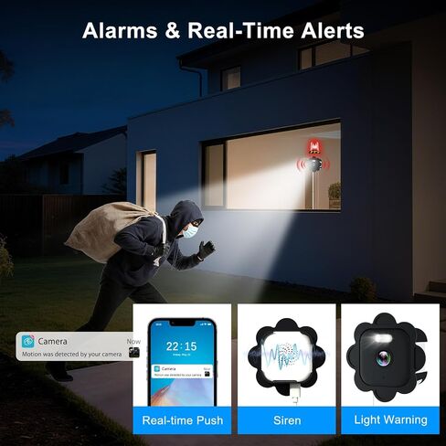 2.5K Window Camera,2.4GHz & 5GHz WiFi Indoor Cameras for Home Security with Full Color Night Vision,24/7 Recording,Motion Detection,Compatible with Alexa,2-Way Audio, Siren, Easy & Quick Installation in Kuwait