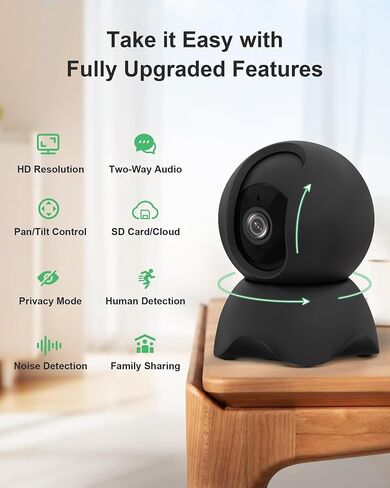 Security Indoor Camera, 1080P HD Dog & Baby Monitor, 5/2.4GHz with Motion Detection，SD & Cloud Storage，Night Vision Pet & Baby Camera Two Way Audio, Privacy Mode in Kuwait