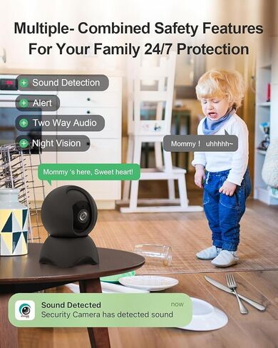 Security Indoor Camera, 1080P HD Dog & Baby Monitor, 5/2.4GHz with Motion Detection，SD & Cloud Storage，Night Vision Pet & Baby Camera Two Way Audio, Privacy Mode in Kuwait