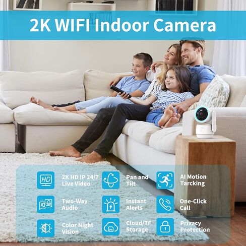 Indoor PTZ Security Camera, 2K 3MP Pan-Tilt with Privacy Mode, No Subscription, 32GB TF Card Included, Dual-Band 5G/2.4G WiFi, AI Motion Detection, Night Vision, 2-Way Audio, Siren (Blue) in Saudi Arabia