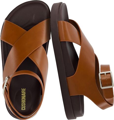 CUSHIONAIRE Emoji Platform Sandal for Women | Vegan Leather Crisscross Straps & Adjustable Ankle Buckle | Comfortable Walking Sandals | Slip-On Sandals for Women | Wide Width Available in Saudi Arabia