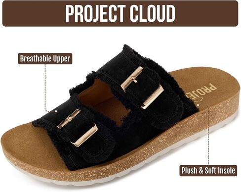 صنادل نسائية مريحة من Project Cloud، صنادل منصة للنساء (فاتحة) | خفيف الوزن، نعل داخلي ناعم من القطيفة، إبزيم غير قابل للانزلاق، متين، حذاء مهترئ، كاجوال للشاطئ، صيفي، نمط يومي، يمكن ارتداؤه طوال اليوم in Kuwait