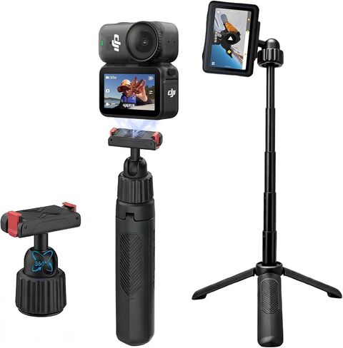 15.7" Extendable Magnetic Selfie Stick Tripod for DJI Osmo Action 5 Pro 4 3 Accessories, Portable Vlog Grip Stand with Dual-Lock Buckle, 360 Rotate Ball Head for Vertical Shooting, Black in Saudi Arabia