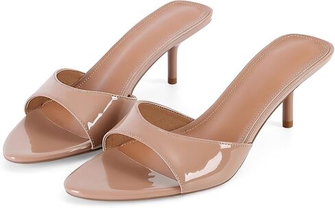 Dsevht Kitten Heels for Women Pointed Open Toe Slip on Mules Patent Leather Heeled Sandals Low Stiletto Heel Backless Dress Pumps for Wedding Party Office Summer Shoes in Kuwait