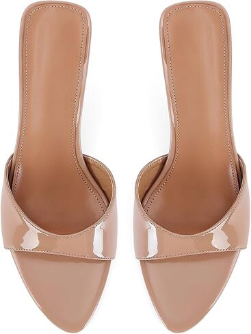 Dsevht Kitten Heels for Women Pointed Open Toe Slip on Mules Patent Leather Heeled Sandals Low Stiletto Heel Backless Dress Pumps for Wedding Party Office Summer Shoes in Kuwait