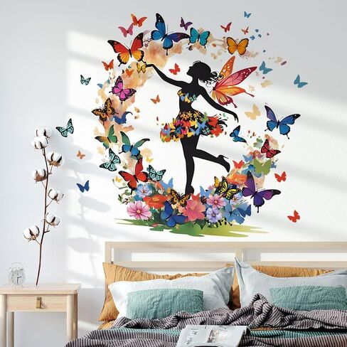 Butterfly Girl Wall Stickers Colorful Butterflies Wall Decals Fairy Flower Peel and Stick Wall Art Decals for Girls Bedroom Baby Nursery in Saudi Arabia