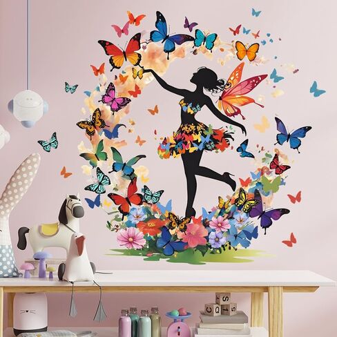 Butterfly Girl Wall Stickers Colorful Butterflies Wall Decals Fairy Flower Peel and Stick Wall Art Decals for Girls Bedroom Baby Nursery in Saudi Arabia