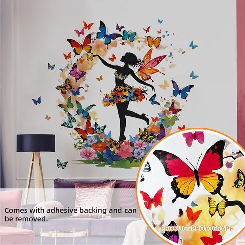 Butterfly Girl Wall Stickers Colorful Butterflies Wall Decals Fairy Flower Peel and Stick Wall Art Decals for Girls Bedroom Baby Nursery in Saudi Arabia