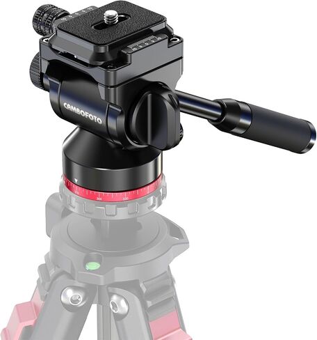 CAMBOFOTO Tripod Fluid Head Pan Tilt Head, Compact Video Head Mount | Aluminum Tripod Head with 1/4" Arca Swiss QR Plate & Adjustable Handle, Load 15lb/6.8kg for Lightweight Video Cameras DSLR in Kuwait