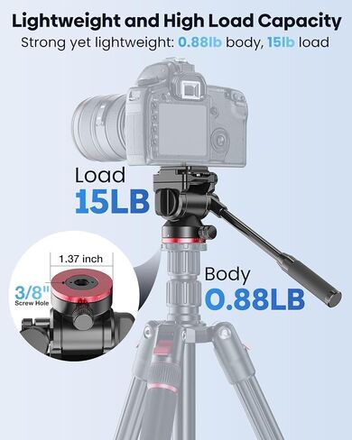 CAMBOFOTO Tripod Fluid Head Pan Tilt Head, Compact Video Head Mount | Aluminum Tripod Head with 1/4" Arca Swiss QR Plate & Adjustable Handle, Load 15lb/6.8kg for Lightweight Video Cameras DSLR in Kuwait