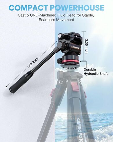 CAMBOFOTO Tripod Fluid Head Pan Tilt Head, Compact Video Head Mount | Aluminum Tripod Head with 1/4" Arca Swiss QR Plate & Adjustable Handle, Load 15lb/6.8kg for Lightweight Video Cameras DSLR in Kuwait