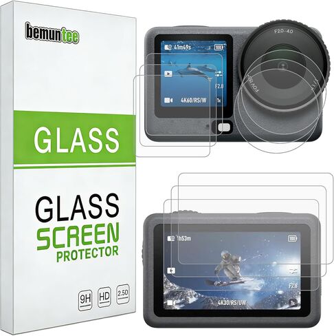 Tempered Glass 3 Pack Screen Protector For DJI OSMO Action 5 Pro | [Back+Lens+Front] [9 Pcs],HD Clarity, Buble Free, Anti Scratch, 9H Hardness in Kuwait