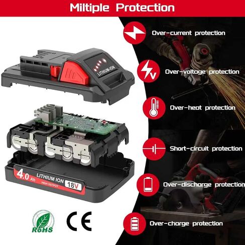 Worthmah 2 Pack 4.0Ah 18V Batteries Replace for Milwaukee M18 Battery Lithium lon 48-11-1815 48-11-1840, Compatible with m18 Milwaukee Battery Charger and 18 Volt Cordless Power Tools in Kuwait