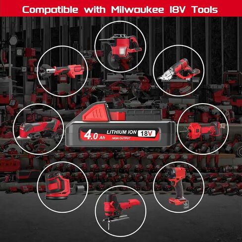 Worthmah 2 Pack 4.0Ah 18V Batteries Replace for Milwaukee M18 Battery Lithium lon 48-11-1815 48-11-1840, Compatible with m18 Milwaukee Battery Charger and 18 Volt Cordless Power Tools in Kuwait